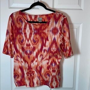 Chico's Graphic Red and Pink Relaxed Blouse Size Medium Cotton blend